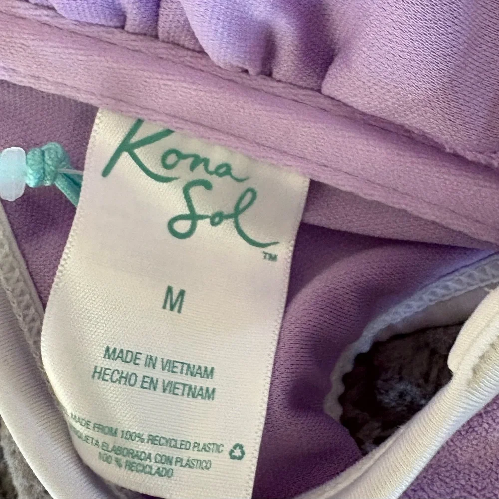 New Medium Kona Sol Purple Terry Textured Bandeau with Binding Bikini Top - Picture 13 of 13